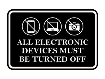 Signs ByLITA Classic Framed All Electronic Devices Must Be Turned Off Door or Wall Sign Durable ABS Plastic | Laser Engraved | Easy Installation | Courtroom